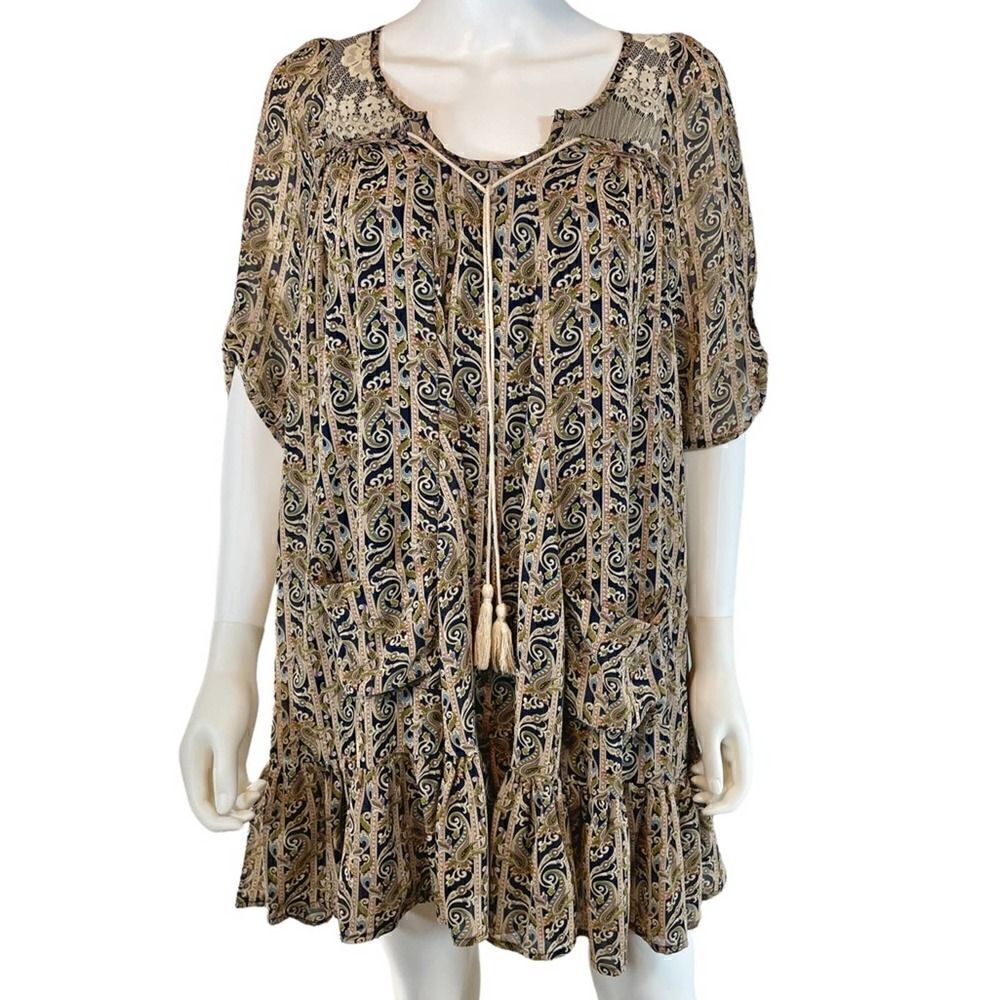 inLUV Beige Blue Half Sleeve Dress Womens Small